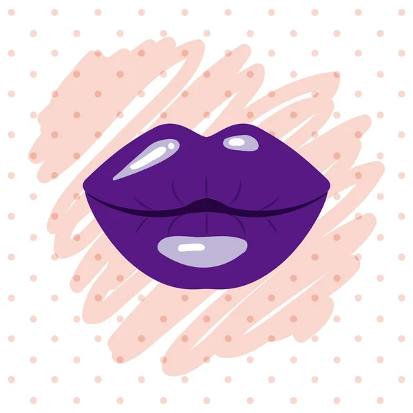 Labios morados beso boceto en fondo blanco — Vector de stock