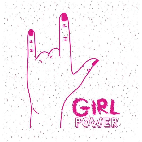 Girl power poster tekst en met de hand maken hoorns signaal in silhouet magenta — Stockvector