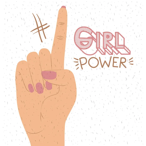 Teks poster kekuatan gadis dan tangan dalam warna kulit membuat tanda jari nomor satu - Stok Vektor