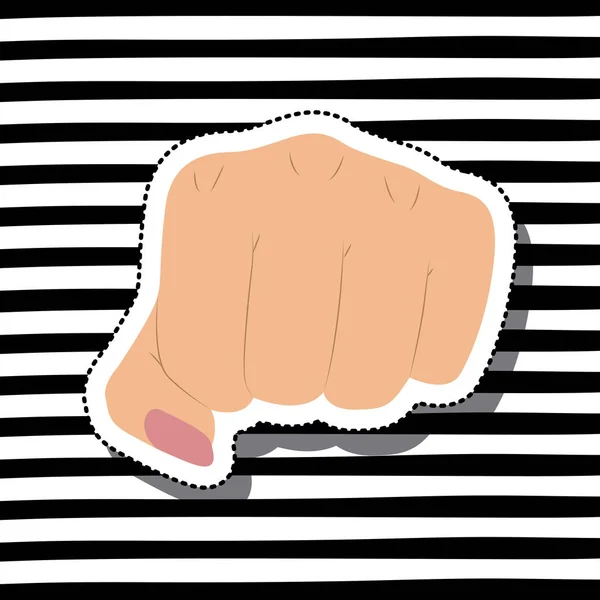 Girl power with fist in skin color sticker on striped background — Stock Vector