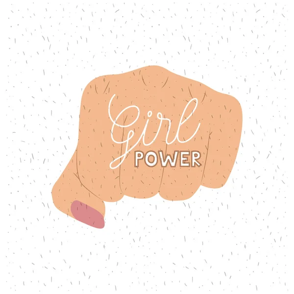 Pige magt tekst plakat med kvindelig knytnæve i hudfarve på hvid baggrund med glimmer – Stock-vektor