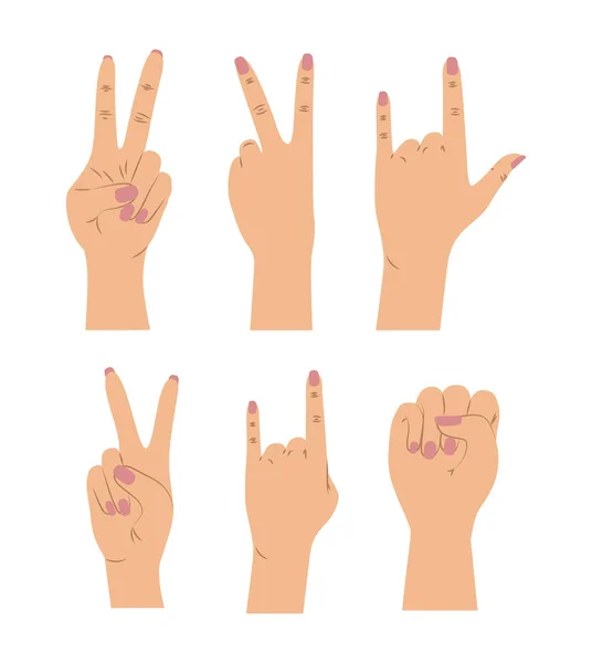 Pozadí se sadou ženské ruce signály v barvě kůže — Stockový vektor