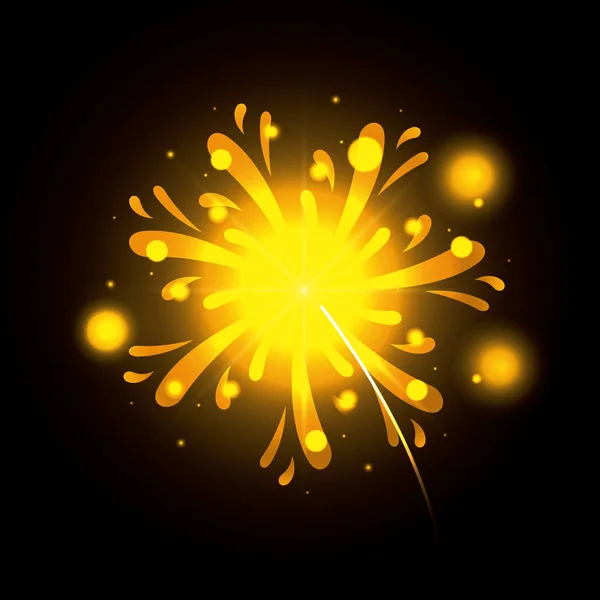 Fireworks bursting in yellow color on black background — Stock Vector