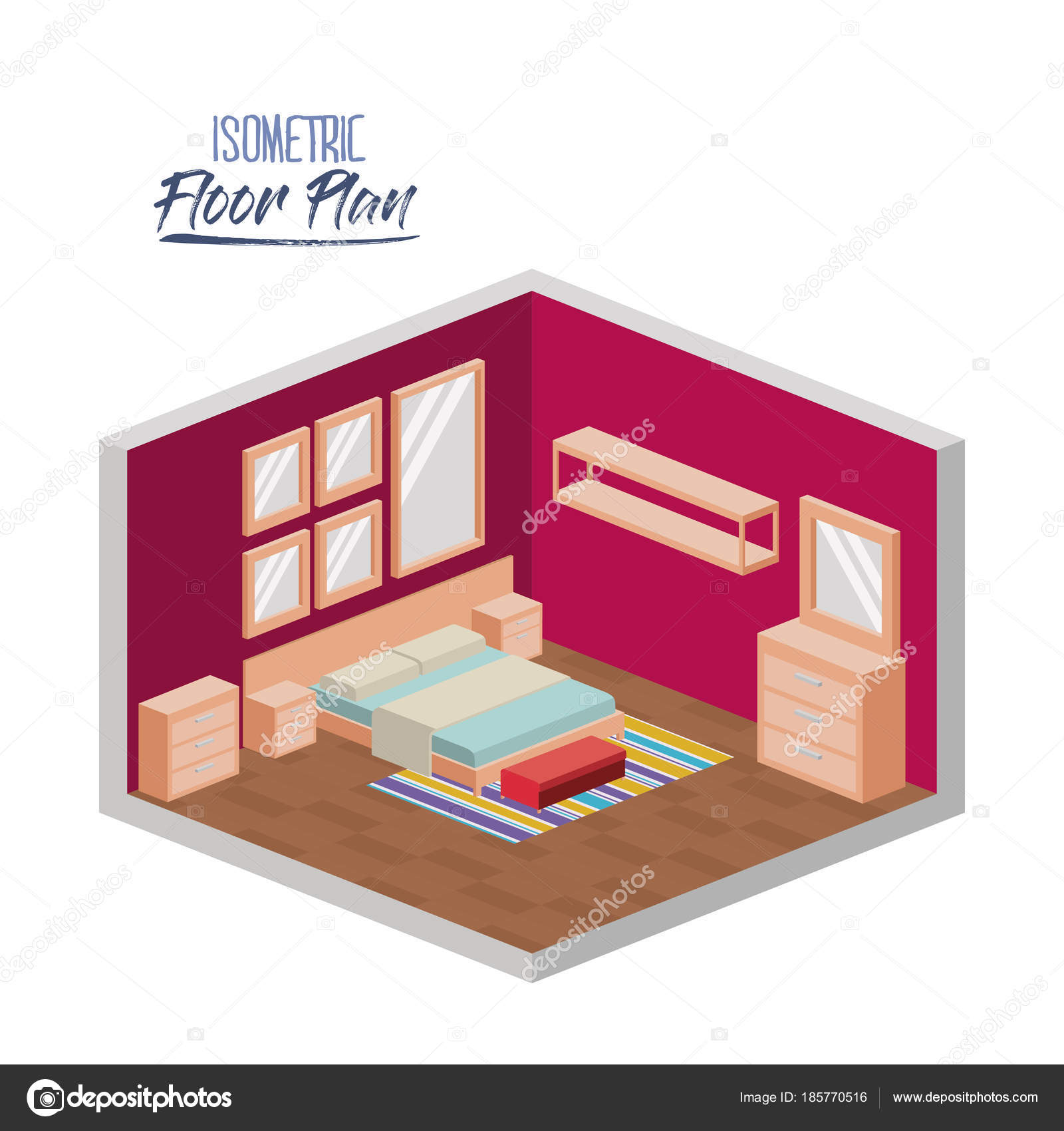 isometrische plattegrond van slaapkamer tweepersoonsbed en meubels ... isometrische plattegrond van slaapkamer tweepersoonsbed en meubels ...