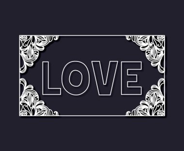 Lazer kesme çiçek sınır ve sevgi içindeki metin ile koyu mavi renk arka plan ile dikdörtgen çerçeve