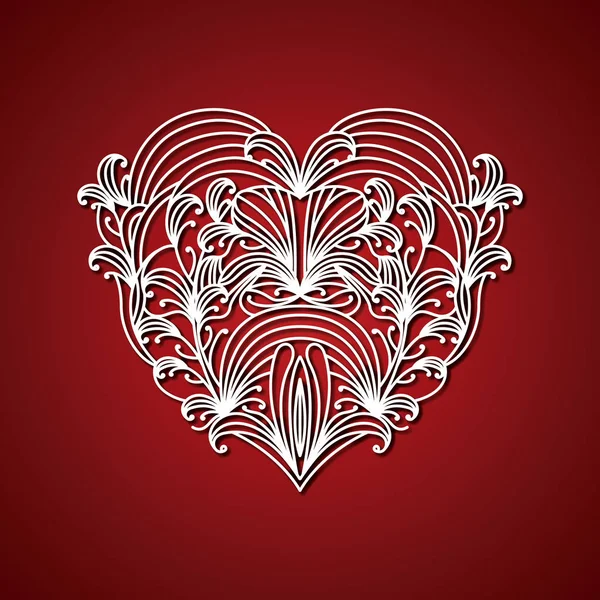 Corte a laser coração abstrato com formas decorativas em fundo vermelho — Vetor de Stock