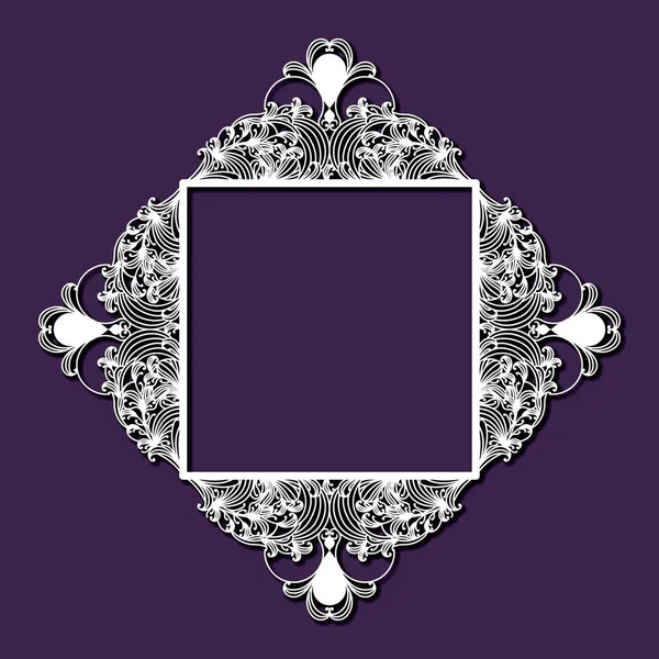 紫の色の背景で内部正方形と装飾の花ダイヤモンドをカット レーザーします。 — ストックベクタ