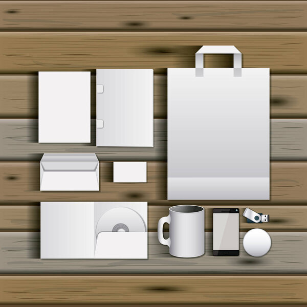 стационарные шаблоны документации пустой дизайн бизнес-канцелярских товаров на деревянном фоне
