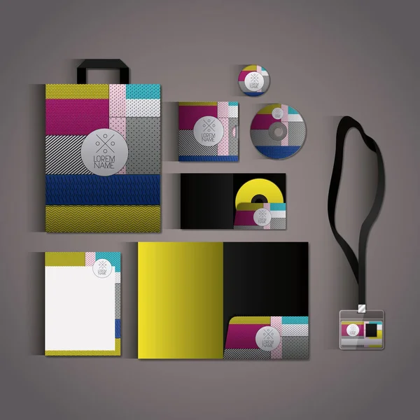 Stationaire Sjablonen met textuur kleuren zakelijke briefpapier op grijze achtergrond — Stockvector