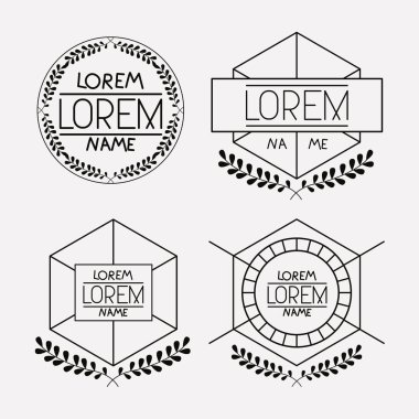 Retro vintage insignias tek renkli siluet kümesinde kroki