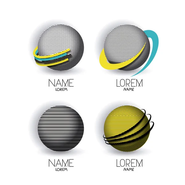 Logotipo abstrato globos modernos ícone definido com linhas decorativas de cor —  Vetores de Stock
