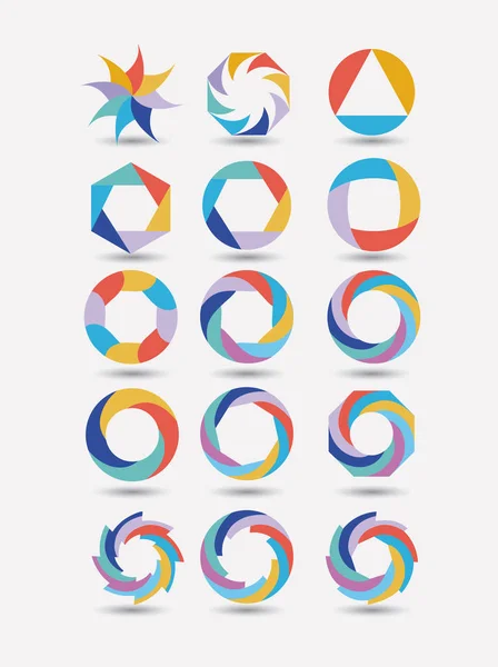 Collection de symboles circulaires abstraits colorés sur fond blanc — Image vectorielle