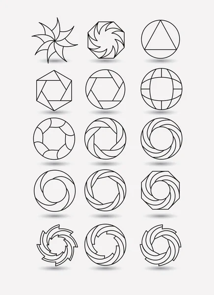 Coleção de símbolos circulares abstratos monocromáticos no fundo branco — Vetor de Stock