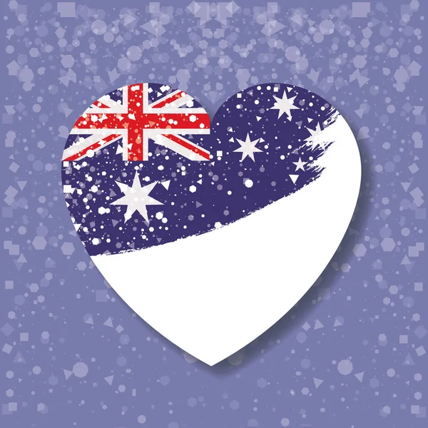 Australian flag on heart in light purple background with confetti — Stock Vector