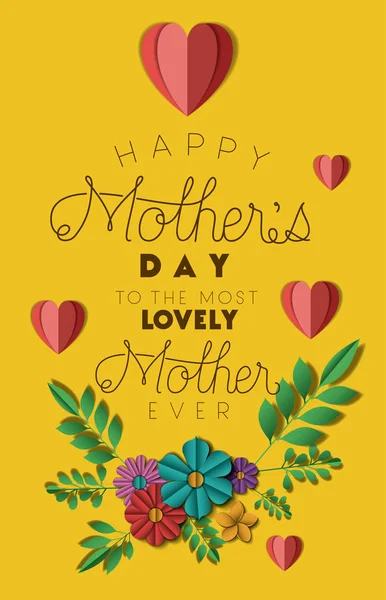 幸せな母の日に花の装飾と心のカード — ストックベクタ