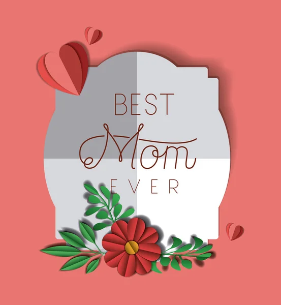 Glücklicher Muttertag mit Blumenschmuck und Herzkarte — Stockvektor