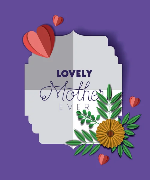 Happy mothers day with floral decoration and hearts card — Stock Vector