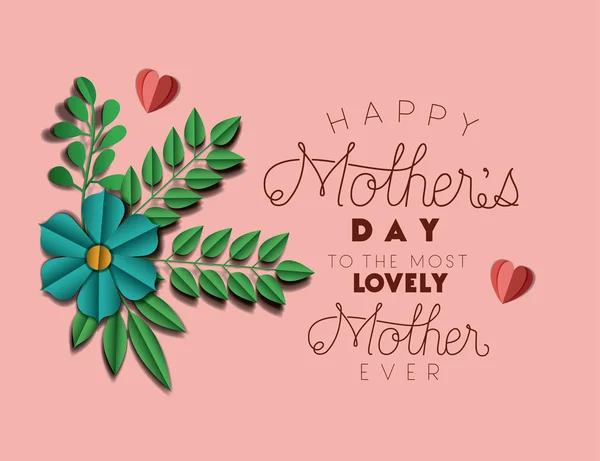 Felice giorno delle madri con decorazione floreale e carte di cuori — Vettoriale Stock