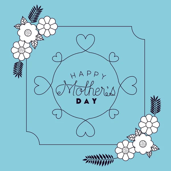 Feliz dia das mães com decoração floral e cartão de coração — Vetor de Stock