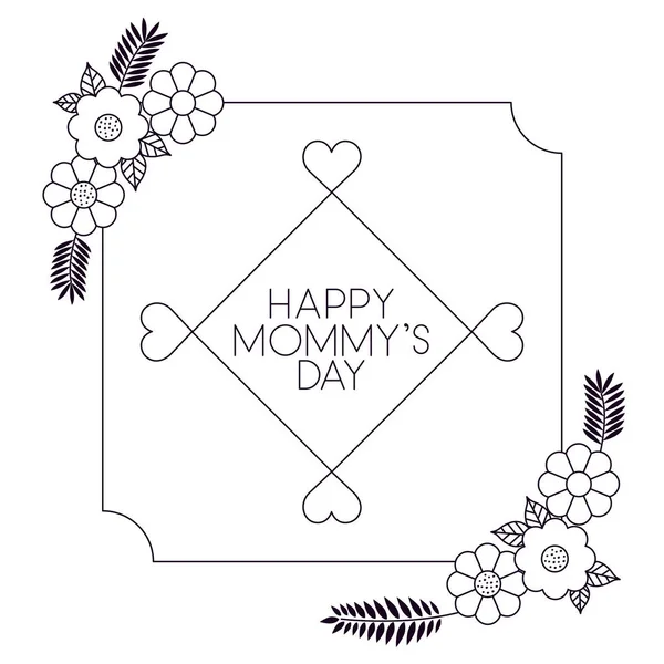 Feliz día de las madres con decoración floral y tarjeta de corazón — Vector de stock