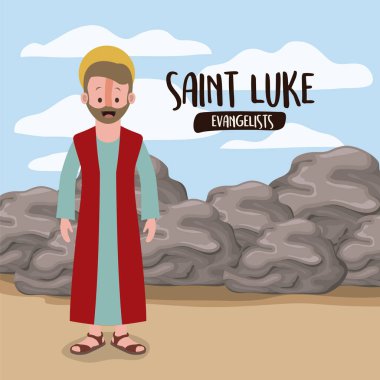 evangelist Aziz luke renkli siluet kayalarda yanındaki çölde sahnesinde