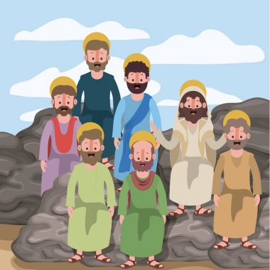 çöl grup havarilerin yanında renkli siluet kayalarda ile sahnede