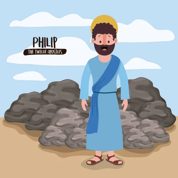 L'affiche des douze apôtres avec philip en scène dans le désert à côté des rochers en silhouette colorée — Image vectorielle