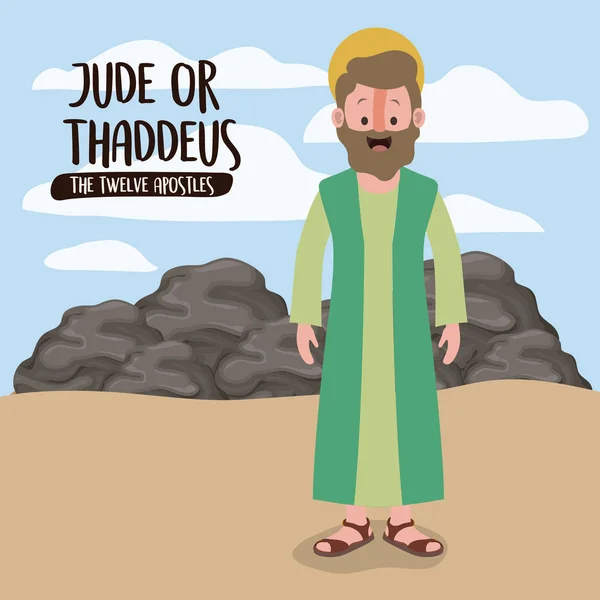 L'affiche des douze apôtres avec thaddeus en scène dans le désert à côté des rochers en silhouette colorée — Image vectorielle
