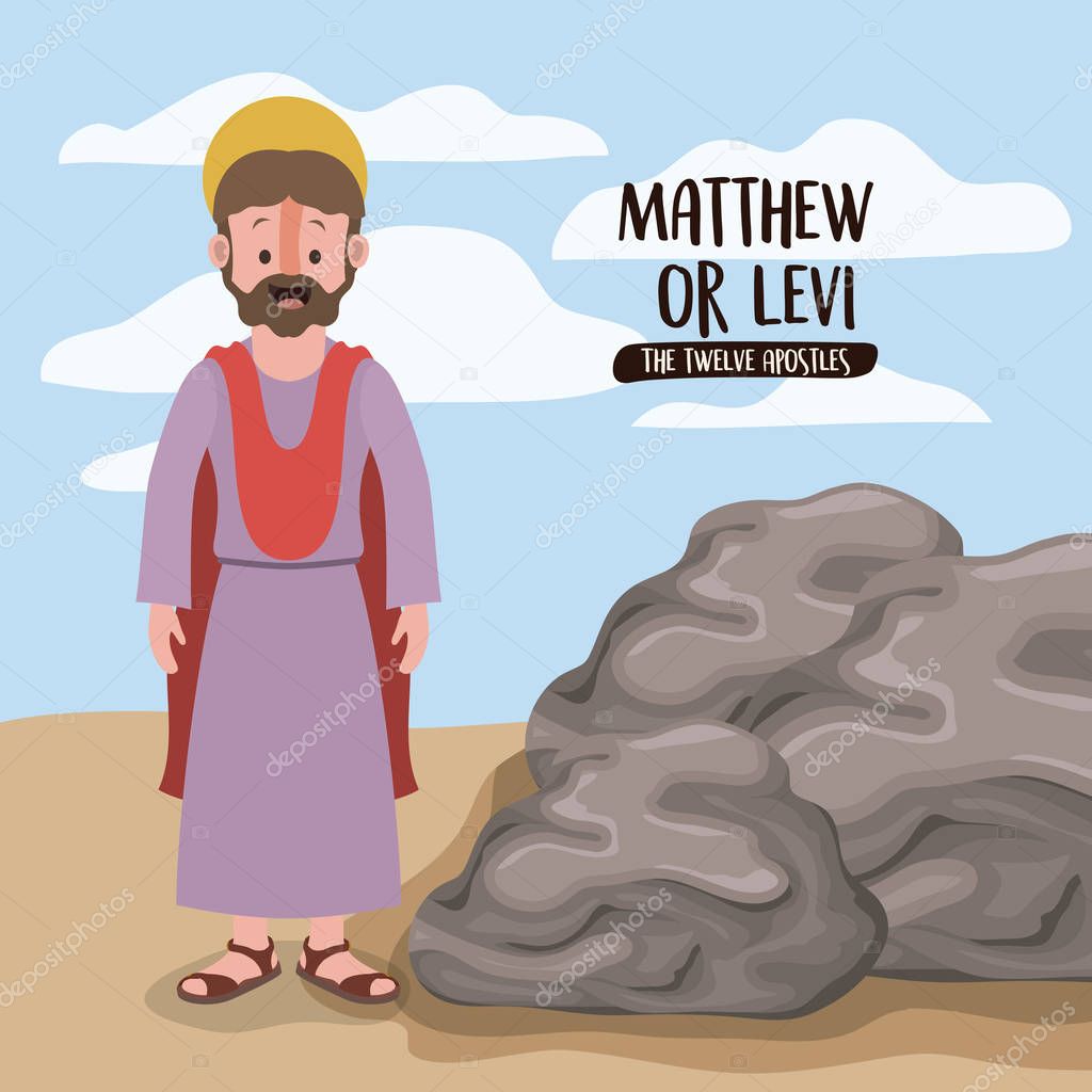 the twelve apostles poster with matthew or levi in scene in desert next to the rocks in colorful silhouette