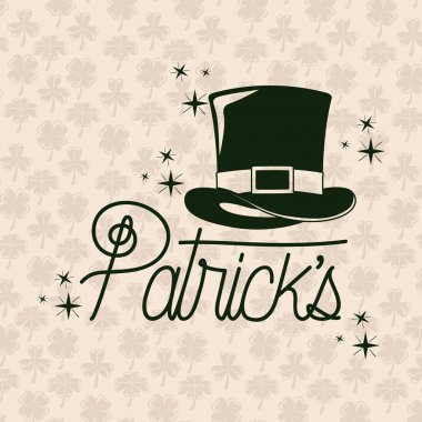 Poster patricks metin ile yeşil renk siluet yonca arka plan deseni ile üst şapka