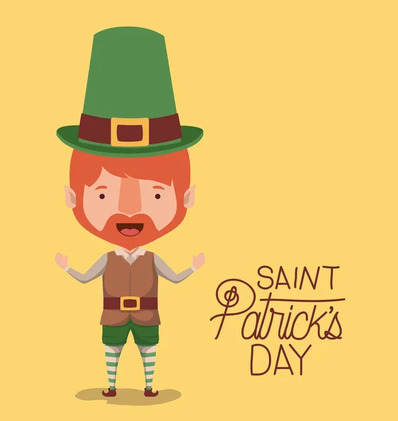 Poster saint patricks day with elf in colorful silhouette over light yellow background — Stock Vector