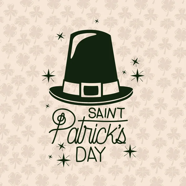 Affiche saint patricks jour avec chapeau haut de forme en silhouette de couleur verte avec motif de fond de trèfles — Image vectorielle