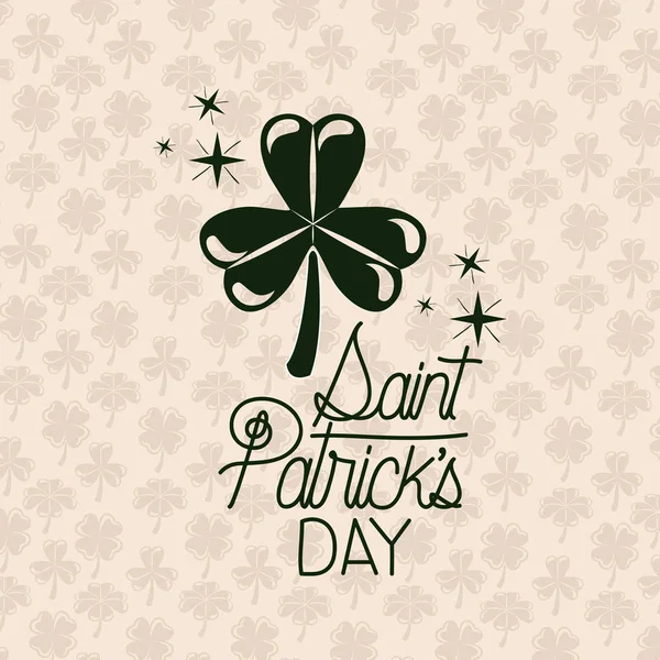 Affiche saint patricks jour avec trèfle de trois feuilles en silhouette de couleur verte avec motif de fond de trèfles — Image vectorielle