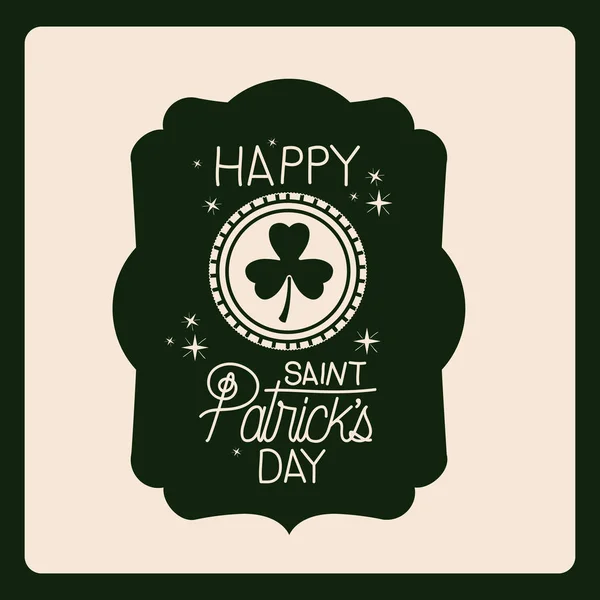 Happy saint patricks day with round clover emblem in green color silhouette — Stock Vector