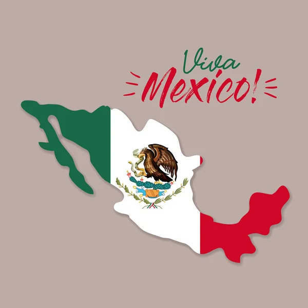 Viva mexico póster con mapa de México y bandera silueta de colores — Vector de stock