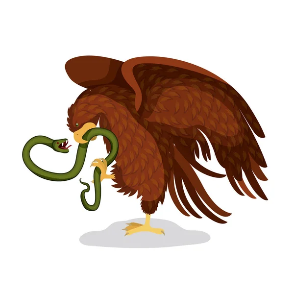 Emblema bandeira mexicana de silhueta colorida de águia com cobra em pico sobre fundo branco — Vetor de Stock