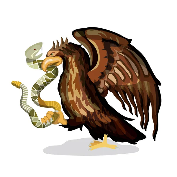 Emblema bandeira mexicana de silhueta colorida de águia com cascavel em pico sobre fundo branco — Vetor de Stock
