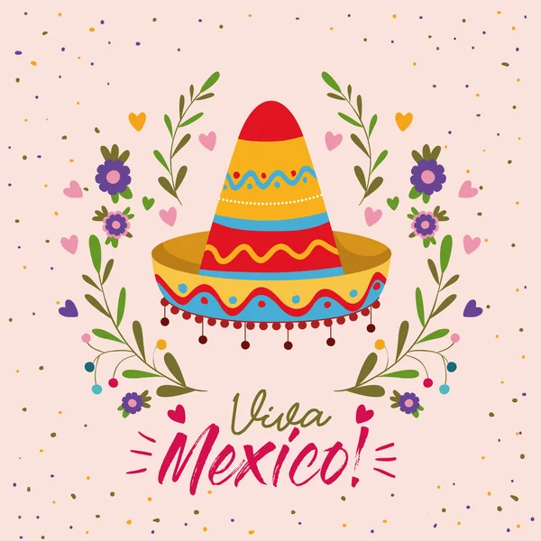 Viva mexico pôster colorido com chapéu mexicano —  Vetores de Stock