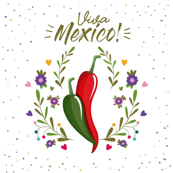 Viva México cartel colorido con chiles — Vector de stock