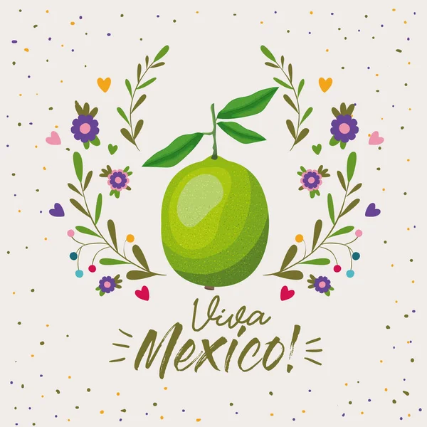 Viva mexico poster colorat cu fructe de lămâie — Vector de stoc