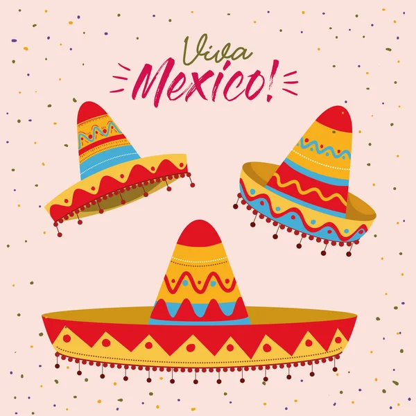 Viva mexico красочный плакат с набором мексиканских шляп — стоковый вектор