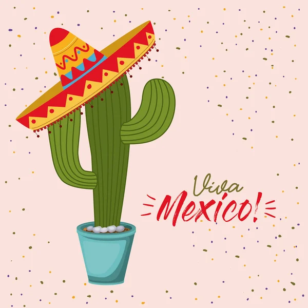 Viva messicano poster colorato di pianta di cactus con cappello messicano — Vettoriale Stock