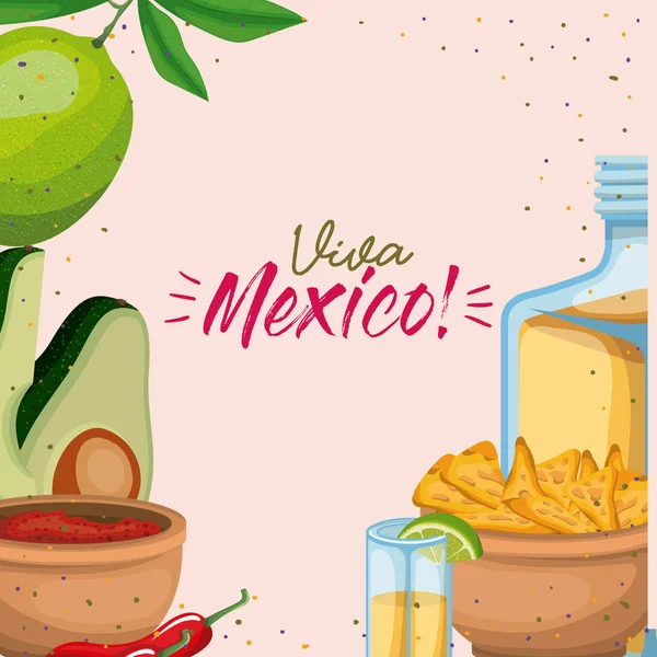 Viva mexico colorido cartel de bebidas y alimentos tradicionales mexicanos — Vector de stock