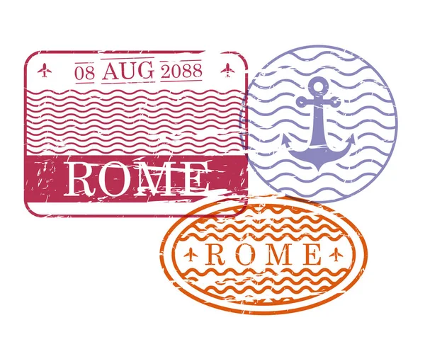 Ship travel stamps of rome in colorful silhouette — Stock Vector