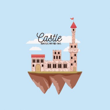 Kale prensesler ve peri masalları ile kale gökyüzünde posteri