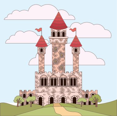 Prensesler castle ve renkli siluet bulutlarda ile gökyüzü manzara