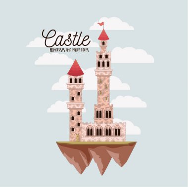 Pembe Kale prensesler ve peri masalları ile gökyüzünde renkli küçük kale posteri