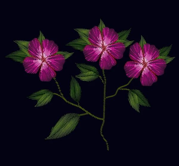 Színes azalea virágok növény beállítása hímzés-fekete háttér — Stock Vector