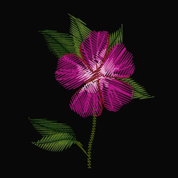 Coloré azalée fleur plante broderie en fond noir — Image vectorielle