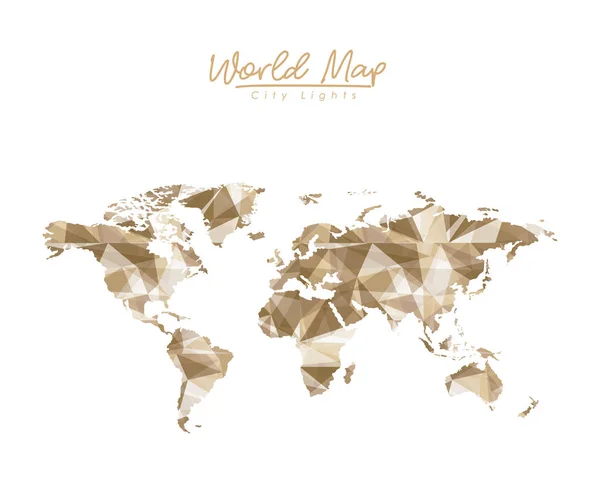 World map city lights in light brown polygon silhouette — Stock Vector